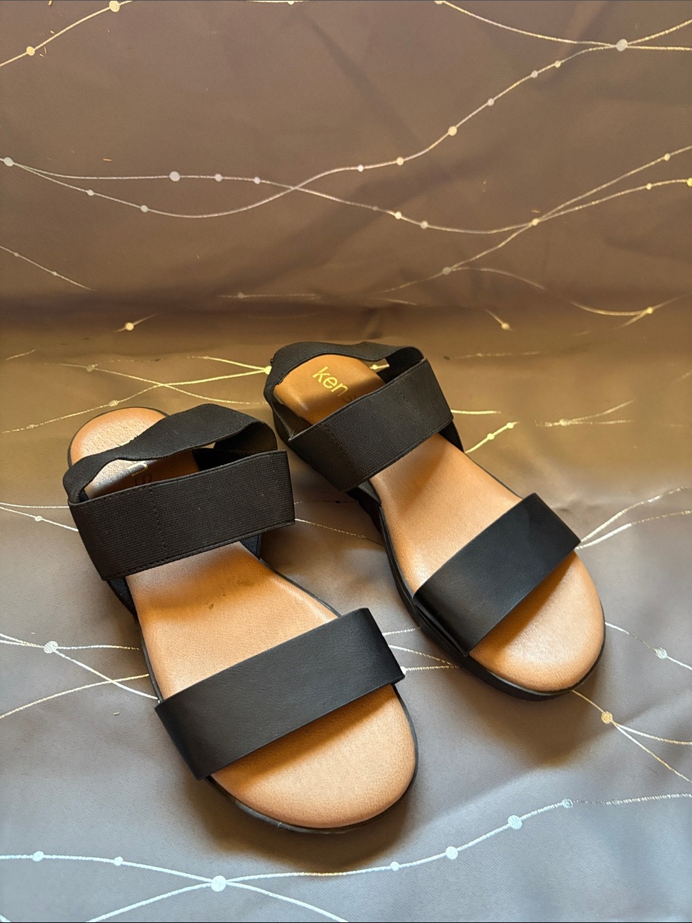 Kensie Black Dual-Strap Elastic Sandals